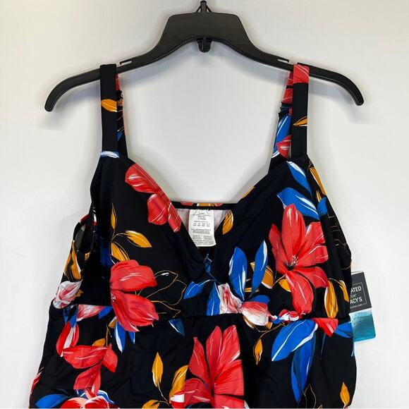 Swim Solutions Tiered Floral One Piece swimsuit black multicolor - 20W - Picture 4 of 15